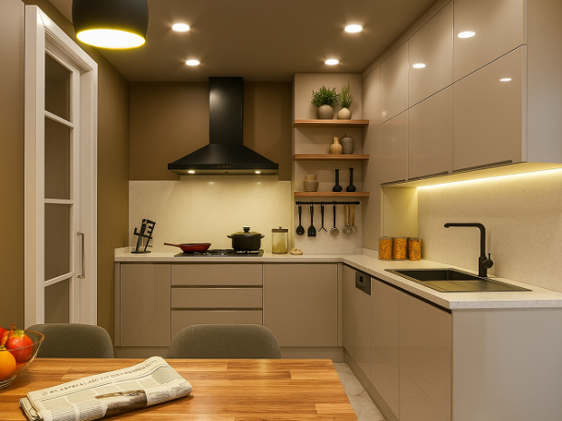 Ultra Parlak Kaşmir Akrilik ile Modern L Mutfak Tasarımı